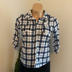 Navy & White Plaid Button Down